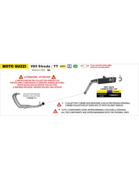 Collecteurs racing ARROW - non homologué - MOTO GUZZI V85 TT 2025-2026