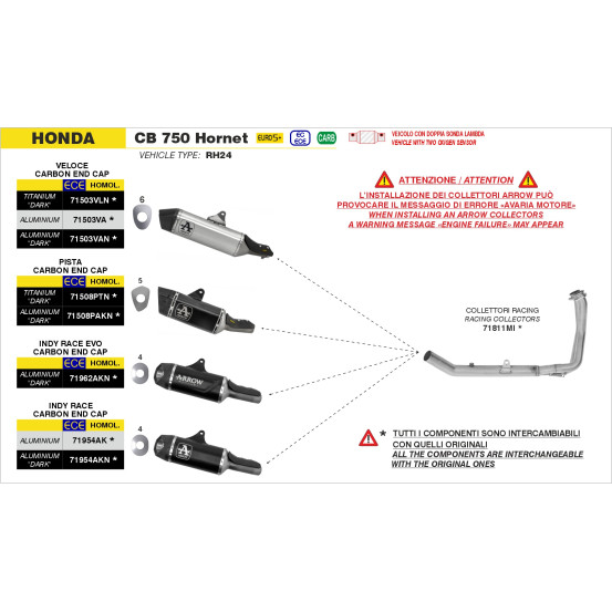 Collecteurs racing ARROW - non homologué - HONDA CB 750 HORNET 2023-2026
