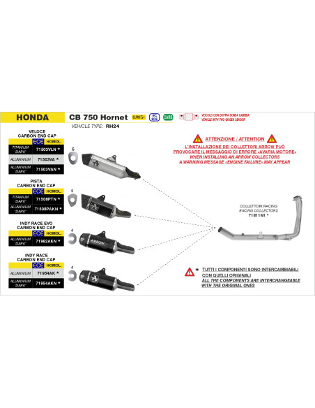 Collecteurs racing ARROW - non homologué - HONDA CB 750 HORNET 2023-2026