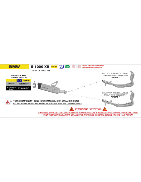 Collecteurs racing ARROW en titane - non homologué - BMW S 1000 XR 2024-2026
