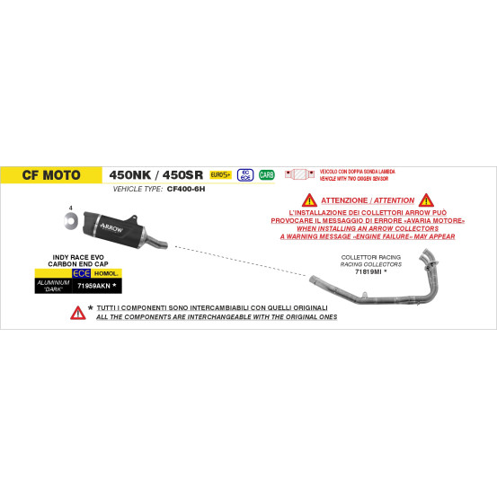 Collecteurs racing ARROW en inox - non homologué - CF MOTO 450NK / 450SR 2025-2026