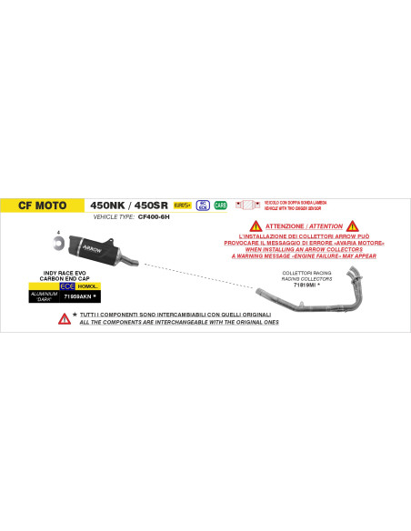 Collecteurs racing ARROW en inox - non homologué - CF MOTO 450NK / 450SR 2025-2026