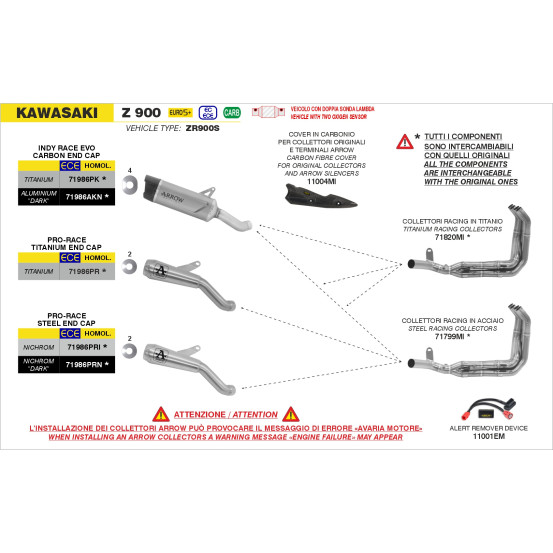 Collecteurs racing ARROW en titane - non homologué - KAWASAKI Z 900 2025-2026