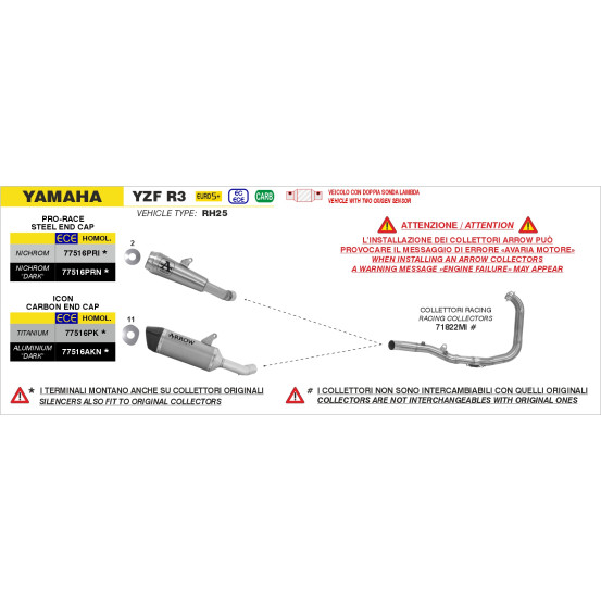 Collecteurs racing ARROW - non homologué - YAMAHA YZF R3 2025-2026