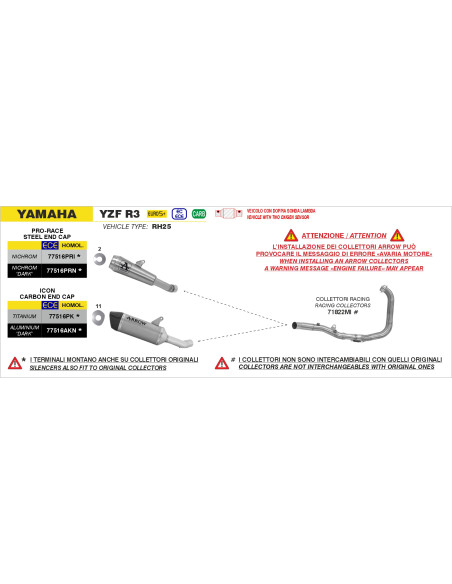 Collecteurs racing ARROW - non homologué - YAMAHA YZF R3 2025-2026
