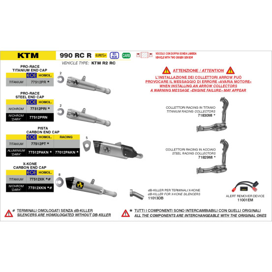 Collecteurs racing ARROW en inox - non homologué - KTM 990 RC R - DUKE 990 2026
