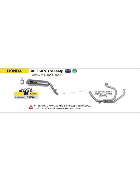 Collecteurs ARROW - non homologué - HONDA XL 650 V TRANSALP 2000-2007
