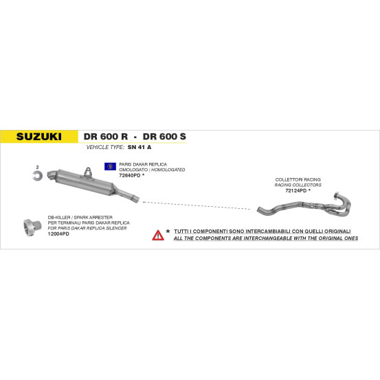 Collecteur racing ARROW - non homologué - SUZUKI DR 600 R/S 1985-1990