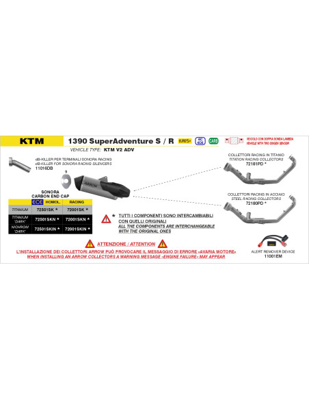 Kit collecteurs en inox ARROW - non homologué - KTM 1290 SUPERADVENTURE S / R 2021-2024 - 1390 SUPERADVENTURE S / R 2025-2026