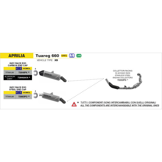 Collecteurs racing ARROW - non homologué - APRILIA TUAREG 660 2022-2026