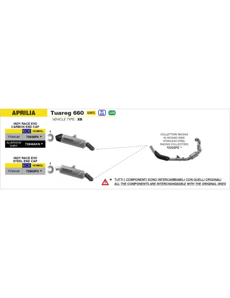 Collecteurs racing ARROW - non homologué - APRILIA TUAREG 660 2022-2026
