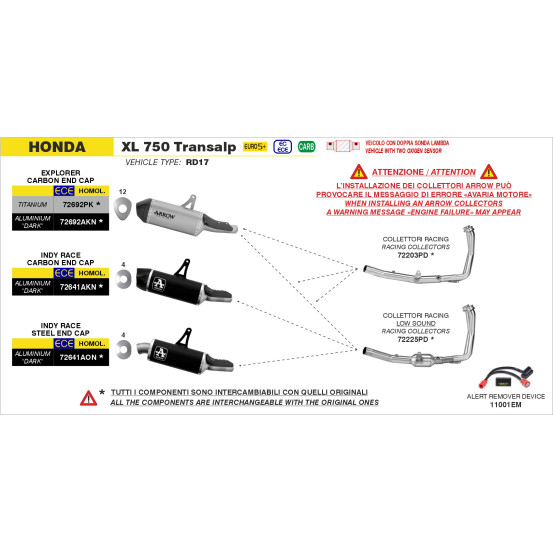Collecteurs racing ARROW - non homologué - HONDA XL 750 TRANSALP 2023-2026