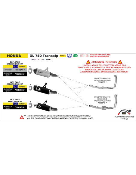 Collecteurs racing ARROW - non homologué - HONDA XL 750 TRANSALP 2023-2026
