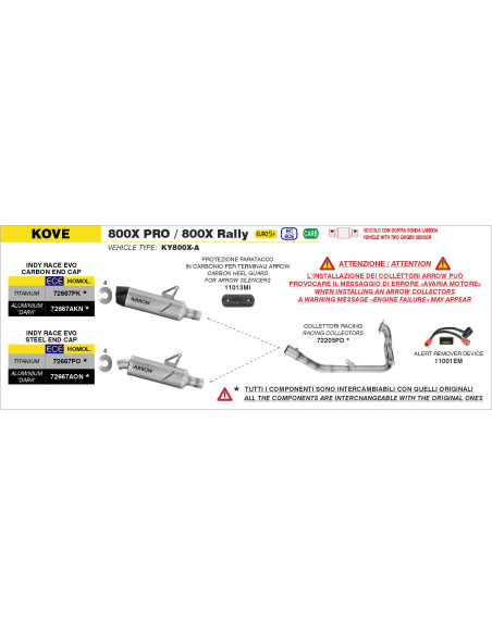Collecteurs racing ARROW - non homologué - KOVE 800X PRO 2024 - 800X PRO / 800X RALLY 2025-2026