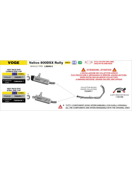 Collecteurs racing ARROW - non homologué - VOGE VALICO 800DSX RALLY 2025-2026