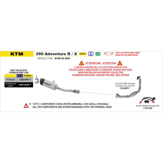 Collecteur racing ARROW - non homologué - KTM 390 ADVENTURE R / X - 390 ENDURO R / SMC-R 2025-2026