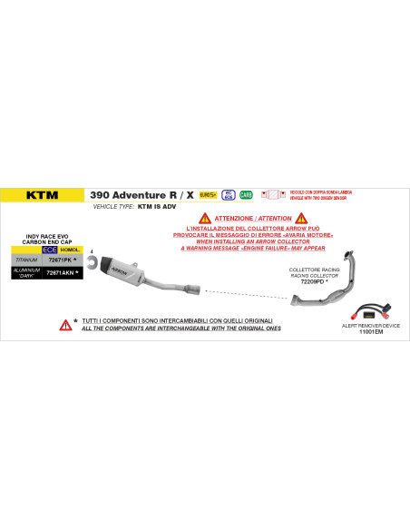 Collecteur racing ARROW - non homologué - KTM 390 ADVENTURE R / X - 390 ENDURO R / SMC-R 2025-2026