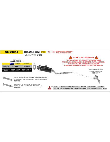 Collecteur racing ARROW - non homologué - SUZUKI DR-Z4S / DR-Z4SM 2025-2026