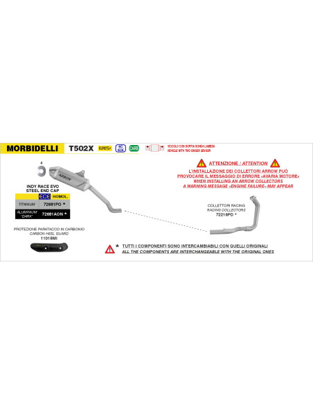 Collecteurs racing ARROW - non homologué - MORBIDELLI T502X 2026