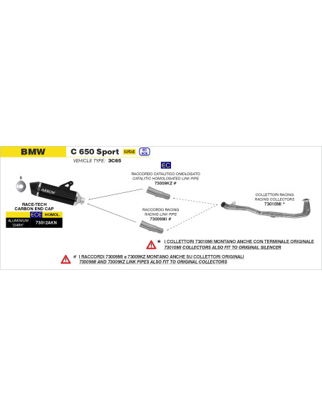 Collecteur racing ARROW - non homologué - BMW C 650 SPORT 2016-2020