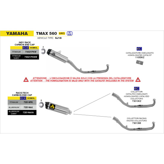 Collecteurs racing ARROW - non homologué - YAMAHA TMAX 530 2017-2019 - TMAX 560 2020-2024