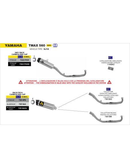 Collecteurs racing ARROW - non homologué - YAMAHA TMAX 530 2017-2019 - TMAX 560 2020-2024