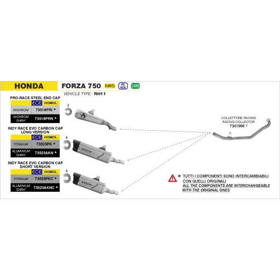 Collecteur racing ARROW - non homologué - HONDA FORZA 750 2021-2024