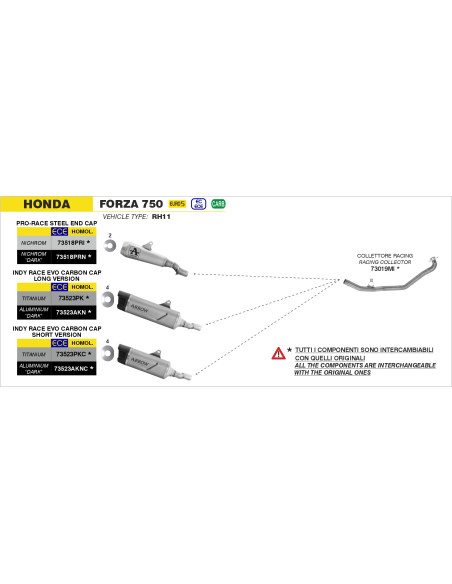 Collecteur racing ARROW - non homologué - HONDA FORZA 750 2021-2024