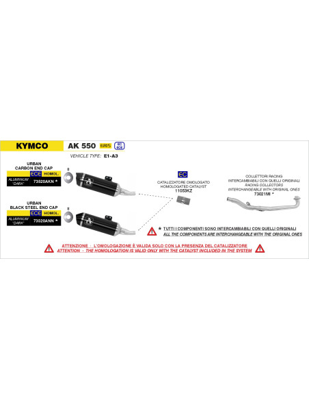 Collecteur racing ARROW non homologué - KYMCO AK 550 2021-2026