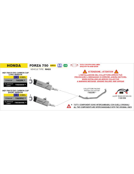 Collecteur racing ARROW - non homologué - HONDA FORZA 750 2025-2026