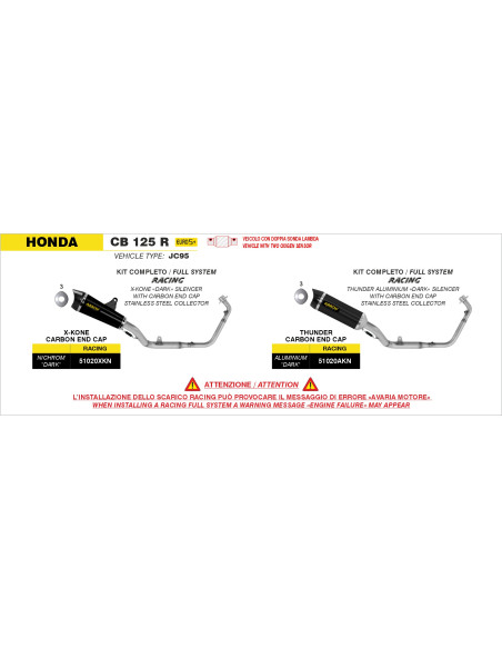 Ligne complète racing avec silencieux Thunder ARROW - aluminium dark - embout carbone - non homologué - HONDA CB 125 R 2024-2026
