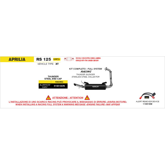 Ligne complète avec silencieux Thunder ARROW - aluminium dark - non homologué - APRILIA RS 125 2025-2026