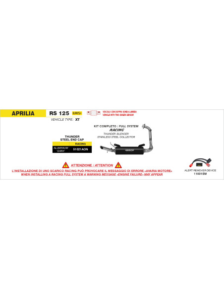 Ligne complète avec silencieux Thunder ARROW - aluminium dark - non homologué - APRILIA RS 125 2025-2026