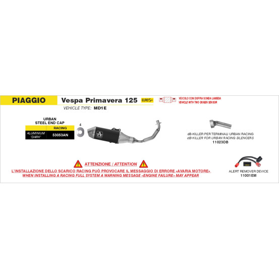 Ligne complète racing avec silencieux Urban ARROW - aluminium dark - embout inox - non homologué - PIAGGIO