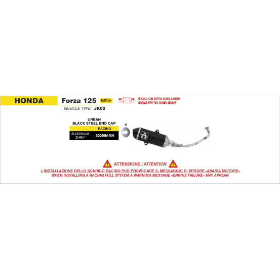 Ligne complète racing silencieux Urban ARROW - aluminium dark - embout inox dark - non homologué - HONDA FORZA 125 2025-2026