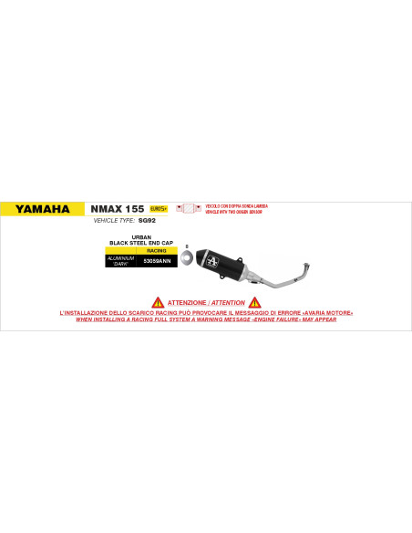 Ligne complète racing silencieux Urban ARROW - aluminium dark - embout inox dark - non homologué - YAMAHA NMAX 155 2025-2026