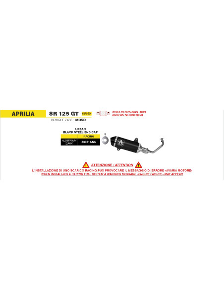 Ligne complète racing silencieux Urban ARROW - aluminium dark - embout inox dark - non homologué - APRILIA SR 125 GT 2025-2026