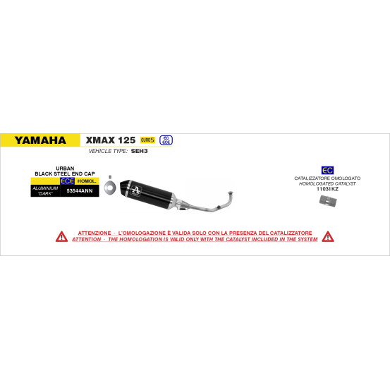 Ligne complète avec silencieux Urban ARROW - aluminium dark - embout inox dark - homologué - YAMAHA XMAX 125 2021-2024