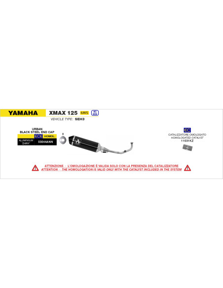 Ligne complète avec silencieux Urban ARROW - aluminium dark - embout inox dark - homologué - YAMAHA XMAX 125 2021-2024