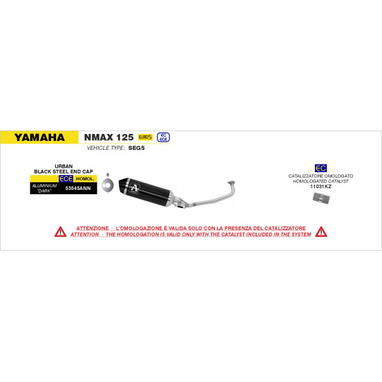 Ligne complète avec silencieux Urban ARROW - aluminium dark - embout inox dark - homologué - YAMAHA NMAX 125 2021-2024