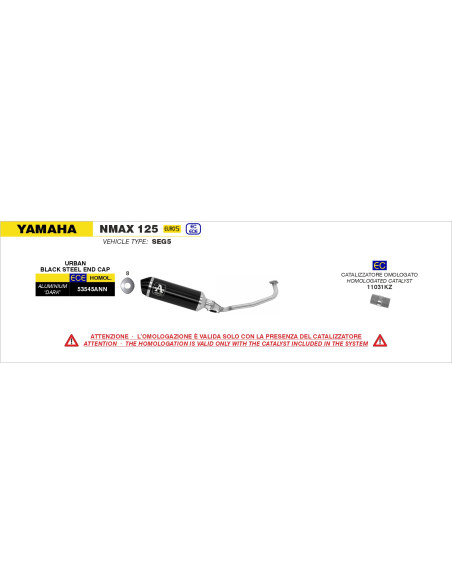 Ligne complète avec silencieux Urban ARROW - aluminium dark - embout inox dark - homologué - YAMAHA NMAX 125 2021-2024
