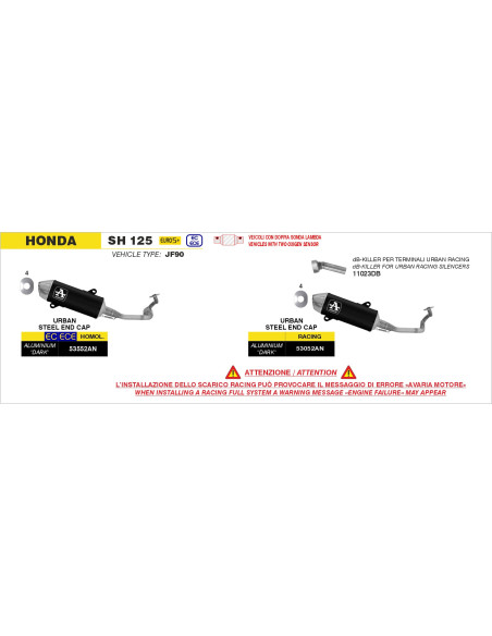 Ligne complète avec silencieux Urban ARROW - aluminium dark - embout inox - homologué - HONDA SH 150 - SH 125 2024-2026