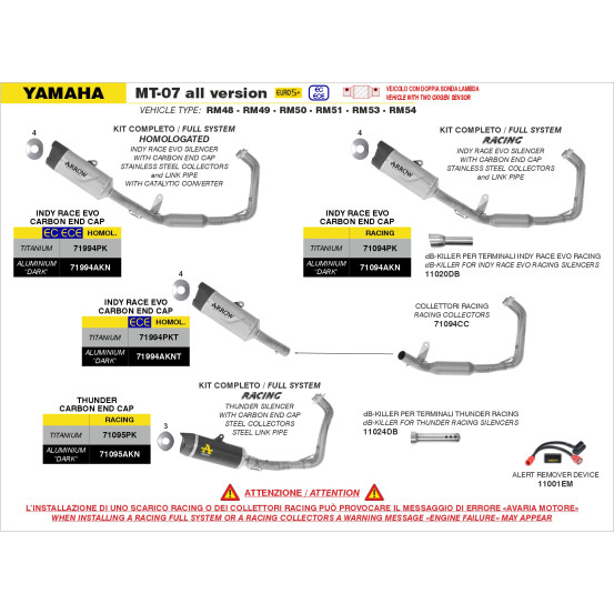 Ligne complète racing avec silencieux Indy Race EVO ARROW - titane - embout carbone - non homologué - YAMAHA MT-07 2025-2026