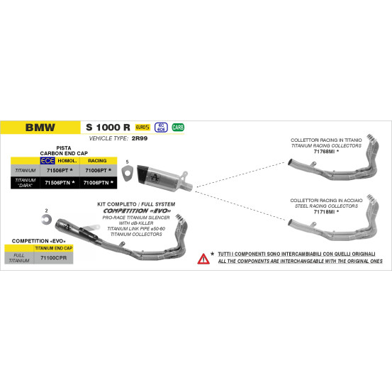 Ligne complète ARROW COMPETITION EVO - titane - non homologué - BMW S 1000 R 2021-2024
