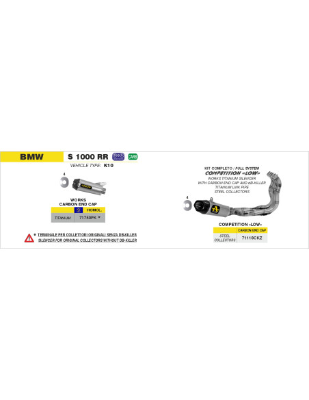Ligne complète ARROW COMPETITION - titane - embout carbone - non homologué - BMW S 1000 RR 2009-2014