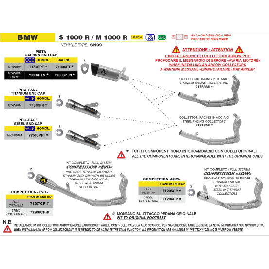 Ligne complète ARROW COMPETITION LOW - titane - non homologué - BMW