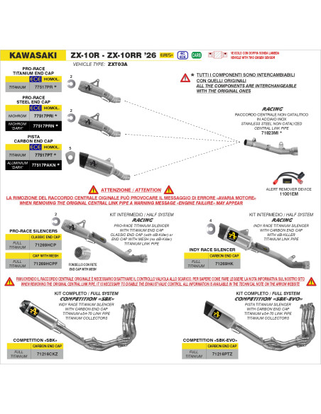 Ligne complète ARROW COMPETITION SBK - titane - embout carbone - non homologué - KAWASAKI ZX-10R / ZX-10RR 2021-2026