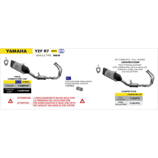 Ligne complète ARROW COMPETITION - titane - embout carbone - non homologué - YAMAHA YZF R7 2021-2024