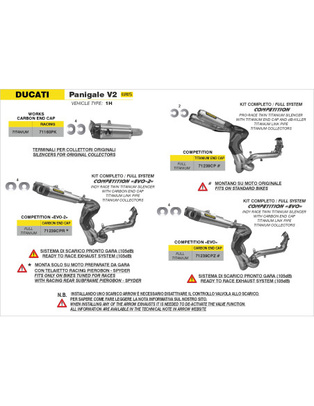 Ligne complète ARROW COMPETITION FIM 105dB - titane - embout inox - non homologué - DUCATI