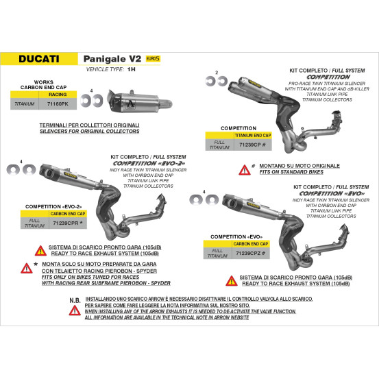Ligne complète ARROW COMPETITION EVO-2- titane - embout carbone - non homologué - DUCATI